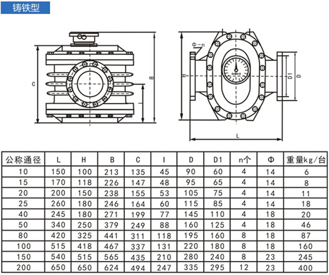石油流量計(jì)外形尺寸對(duì)照表